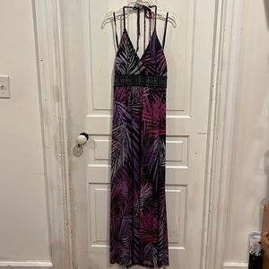 Palm print halter maxi dress